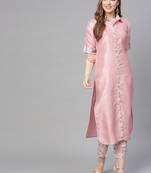 Pink printed polyester kurti with trouser