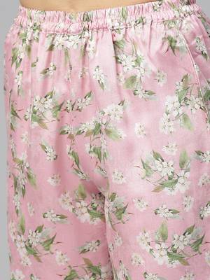 Pink printed polyester kurti with trouser 2