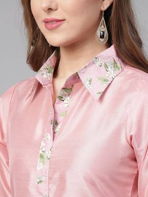 Pink printed polyester kurti with trouser 3