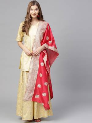 Yellow printed polyester kurti with palazzo and dupatta 1
