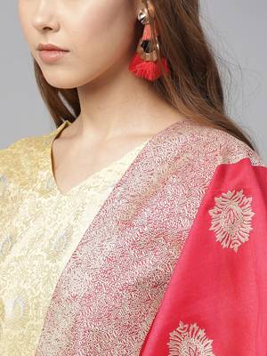 Yellow printed polyester kurti with palazzo and dupatta 3