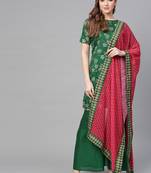 Green printed polyester kurti with palazzo and dupatta