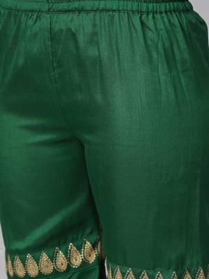 Green printed polyester kurti with palazzo and dupatta 2