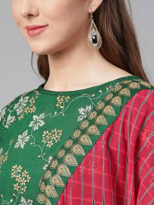 Green printed polyester kurti with palazzo and dupatta 3
