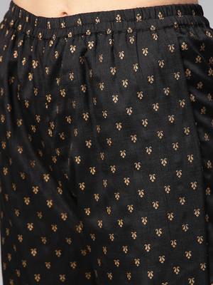 Black printed polyester kurti with trouser and dupatta 2