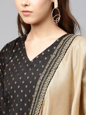 Black printed polyester kurti with trouser and dupatta 3