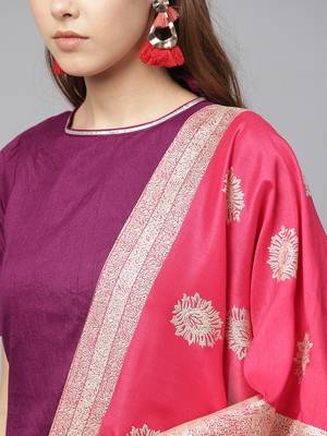 Purple plain polyester kurti with gharara bottom and dupatta 3