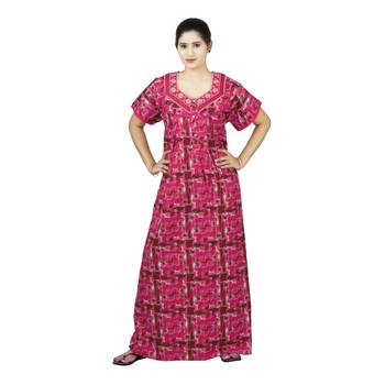 Pink colour Abstract Design Printed Square Neck Poly Cotton Nighty For Ladies Nightwear 1
