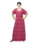 Pink colour Abstract Design Printed Square Neck Poly Cotton Nighty For Ladies Nightwear