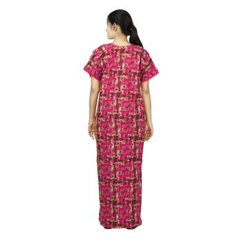 Pink colour Abstract Design Printed Square Neck Poly Cotton Nighty For Ladies Nightwear 3