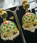 ETHNIC Jadau EMERALD RUBY PEARL STUD JHUMKI EARRING
