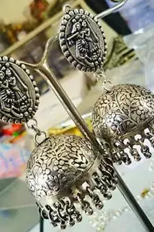 OXIDISED GERMAN SILVER JHUMKI EARRING