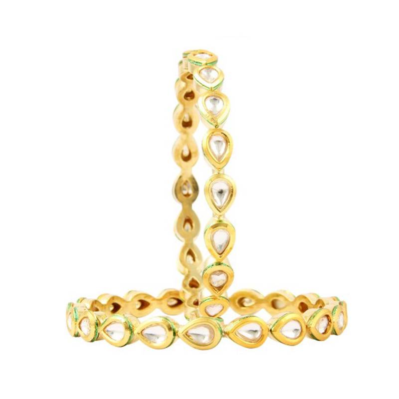 Designer Green Meenakari Oval Kundan Stone Wedding Bridak Bangles Set