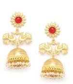 Designer Peacock gold plated high gloss golden Onyx Stone jhumka with pearl in bottom