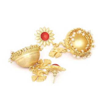 Designer Peacock gold plated high gloss golden Onyx Stone jhumka with pearl in bottom 2