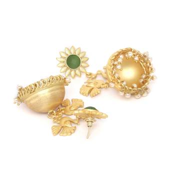 Designer Peacock gold plated high gloss golden Onyx Stone jhumka with pearl in bottom 2