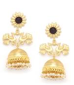 Designer Peacock gold plated high gloss golden Onyx Stone jhumka with pearl in bottom