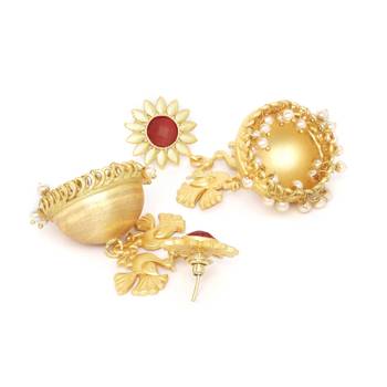 Designer Peacock gold plated high gloss golden Onyx Stone jhumka with pearl in bottom 2