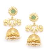 Designer Peacock gold plated high gloss golden Onyx Stone jhumka with pearl in bottom