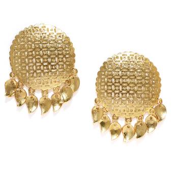Designer Trendy Fashion Gold Plated Golden Oversized Studs with Jali Work 1