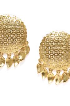 Designer Trendy Fashion Gold Plated Golden Oversized Studs with Jali Work