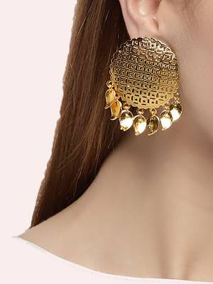 Designer Trendy Fashion Gold Plated Golden Oversized Studs with Jali Work 3