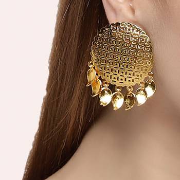 Designer Trendy Fashion Gold Plated Golden Oversized Studs with Jali Work 4