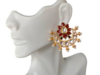 Designer Golden Pretty Semi-Precious Meenakari Studs 2