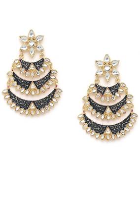 Designer Kundan Stone Dangler Floral Studs Earrings With Meenakari Work 1