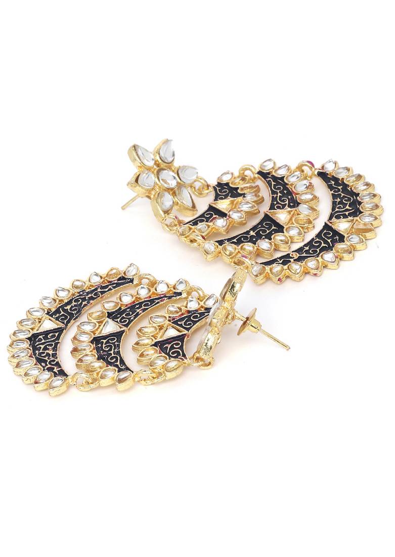 Designer Kundan Stone Dangler Floral Studs Earrings With Meenakari Work