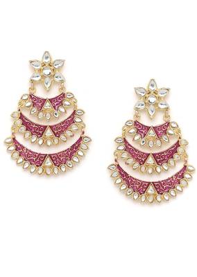 Designer Kundan Stone Dangler Floral Studs Earrings With Meenakari Work 1
