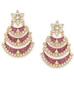 Designer Kundan Stone Dangler Floral Studs Earrings With Meenakari Work