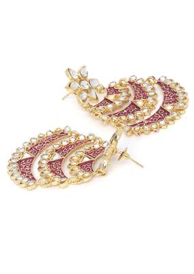 Designer Kundan Stone Dangler Floral Studs Earrings With Meenakari Work 2