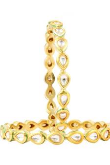 Designer Green Meenakari Oval Kundan Stone Wedding Bridak Bangles Set