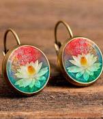 Designer Handpainted Lotus Dangler Earrings