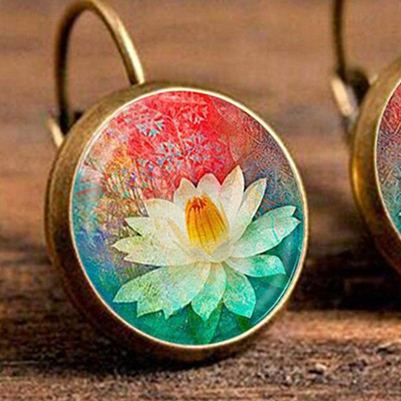Designer Handpainted Lotus Dangler Earrings