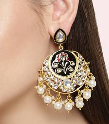 Designer Meenakari Kundan Stone Earrings with Pearl in Bottom