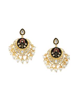 Designer Meenakari Kundan Stone Earrings with Pearl in Bottom 2