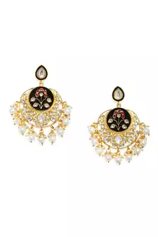 Designer Meenakari Kundan Stone Earrings with Pearl in Bottom