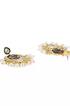 Designer Meenakari Kundan Stone Earrings with Pearl in Bottom