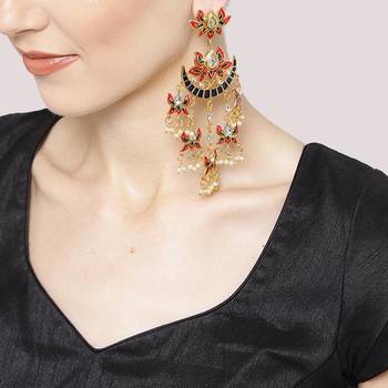 Designer Lotus Meenakari Trendy Long Earrings 2