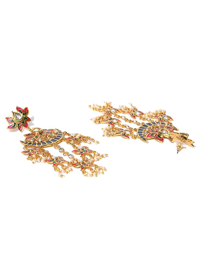 Designer Lotus Meenakari Trendy Long Earrings