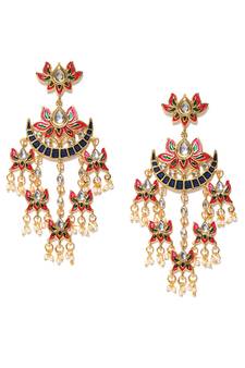 Designer Lotus Meenakari Trendy Long Earrings