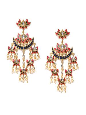 Designer Lotus Meenakari Trendy Long Earrings 1