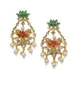 Designer Lotus Meenakari Trendy Kundan Stone Earrings with Pearls