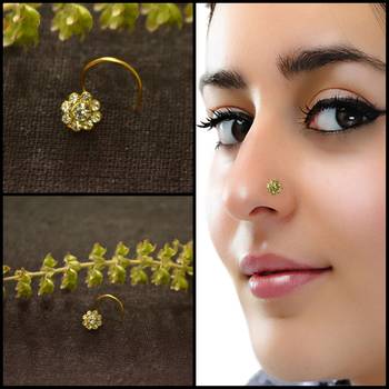 Designer 9 Diamond Stone Floral Nose Pin Nose Ring 2