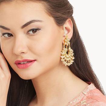 Designer Kudan Stone Floral Pearl Stone Chandbali Chandelier Earrings 1