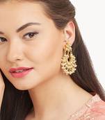 Designer Kudan Stone Floral Pearl Stone Chandbali Chandelier Earrings