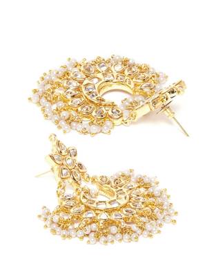 Designer Kudan Stone Floral Pearl Stone Chandbali Chandelier Earrings 4