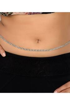 Designer Double Line Diamond Stone Silver Waist Belt Kamarbandh Kamarpatta Belly Hips Chain